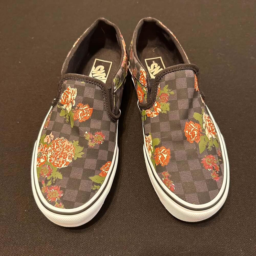 Vans Floral and Checkerboard Slip-On Sneakers sz 8.5